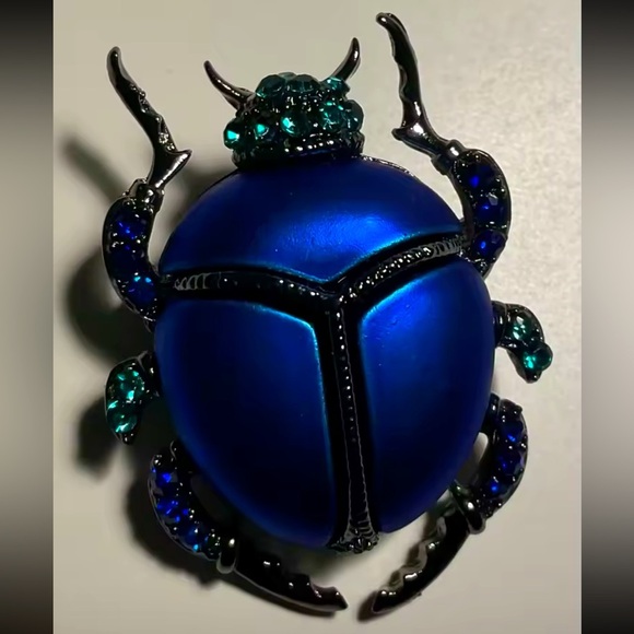 Royal Blue Green Beetle Brooch - Picture 4 of 5